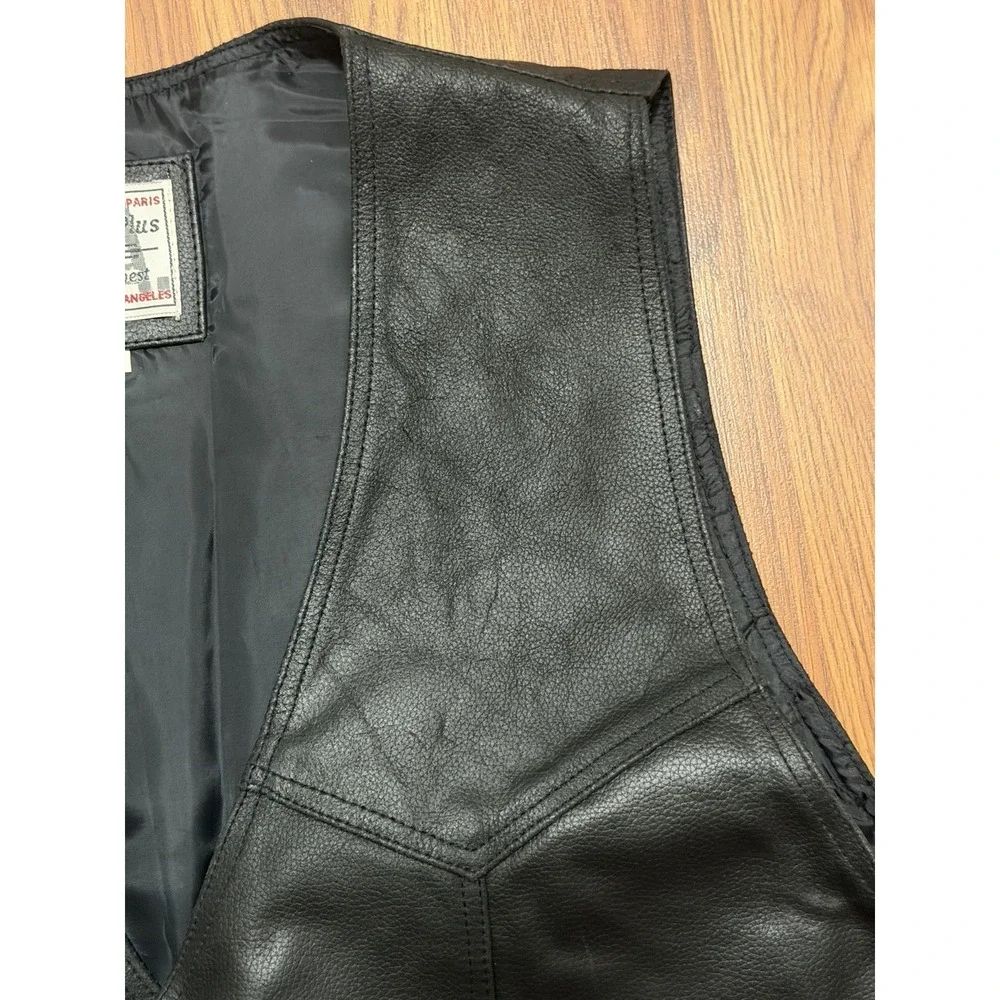 Leather Wear Plus Mens Extra Large Leather Motorcycle Vest Side Lace Snap Front